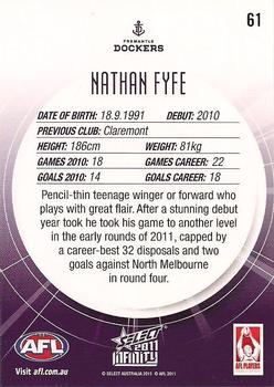2011 Select AFL Infinity #61 Nathan Fyfe Back